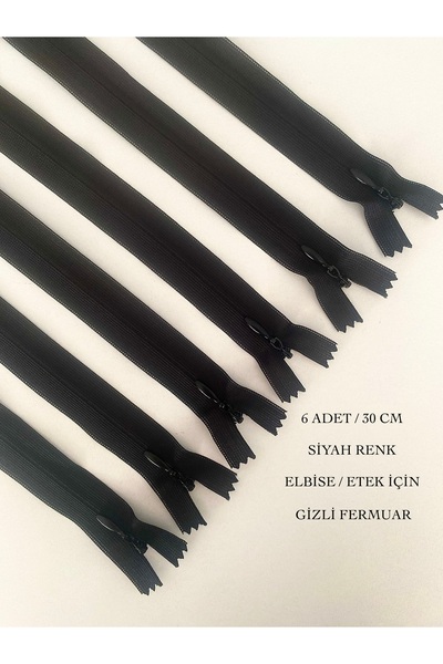 seyranat 6 Pieces Black Color 30 Cm, Hidden Zipper for Dress, Skirt, Evening ...