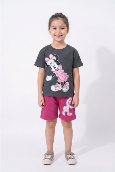 MAVİ BONCUKK Girl's Printed Short Sleeve T-Shirt and Shorts 2-Piece Set – Sum...
