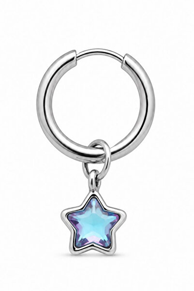 Blisse Piercing Unisex Gümüş Rengi Cerrahi Çelik Sallantılı Mavi Mor Işıltılı...
