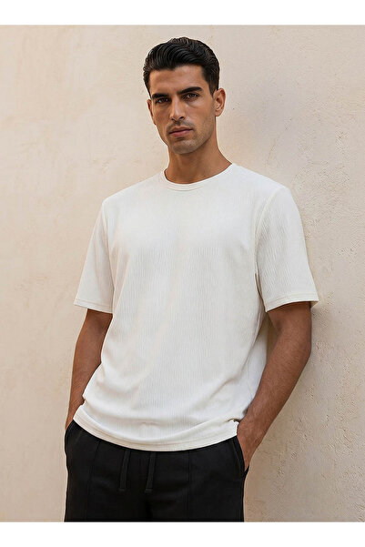 Iconic Men Regular Fit Crew Neck Short Sleeves Textured T-shirt