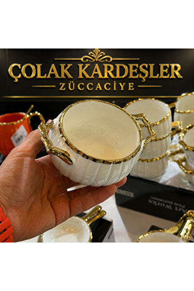 Genel Markalar ÇOLAK ZÜCCACİYE ART WOKS 6’lı LÜKS YALDIZLI PORSELEN KULPLU KASE