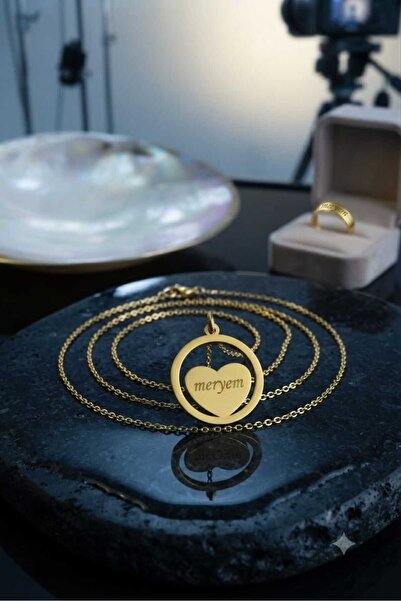 Papatya Silver 925 Ayar Gümüş Kişiye Özel İsimli Çemberli Kalp Kolye.rose.gold.rodaj Renk Seçeneği