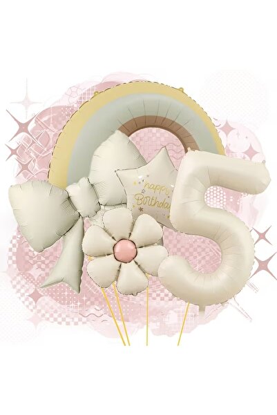 ÇITIPITISTORE Rainbow Cream Bow Cream Star Age Themed Party Birthday Balloon Set