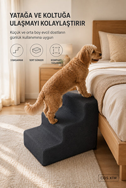 Cos.kim 3-Step Cat and Dog Ladder 40X30X33 cm Hard Foam with Washable Cover w...