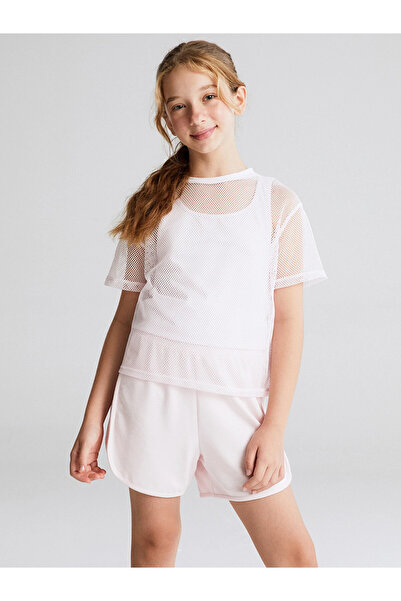 LC Waikiki Lcw Kids Pink Crew Neck Girls' Mesh T-Shirt and Undershirt