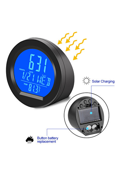 Choice Solar Clock Solar Car Digital Clock Date Week Thermometer LCD Luminous...