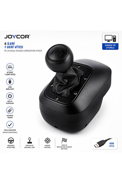 JOYCOR 6 İleri 1 Geri USB Oyuncu Direksiyon Vitesi NBCP PC Uyumlu Yarış Simül...