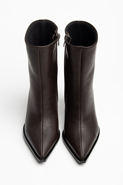 MİNAMORA MODA Erva Brown Pointed Toe Heeled Women's Boots