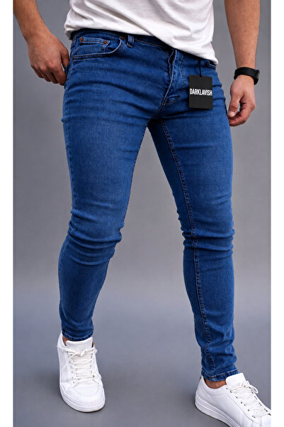 Dark Lavish Men's Navy Blue Slim Fit Narrow Leg Laser Cut Jeans