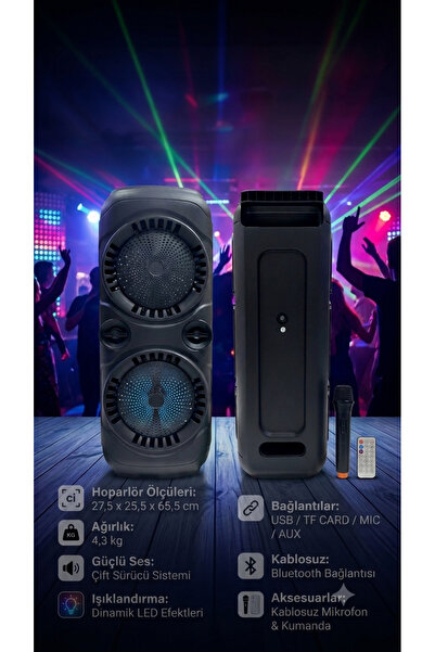 TUX Renkli Kablosuz Bluetooth Hoparlör Taşınabilir Ses Bombası RGB Işıklı Kar...