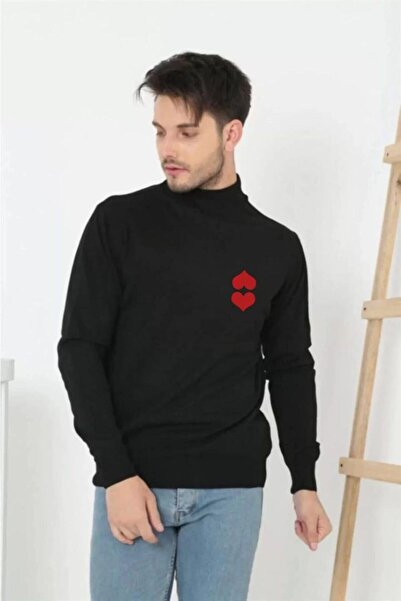 Mariposa Secret Men's Half-Turtleneck Sweater Printed Woven Knitwear - Black