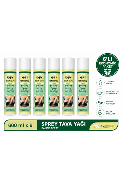 Kitchenify Sprey Tava Yağı 600 ml 6'lı Set- Yapışmaz Pişirme Spreyi | Kek Kal...