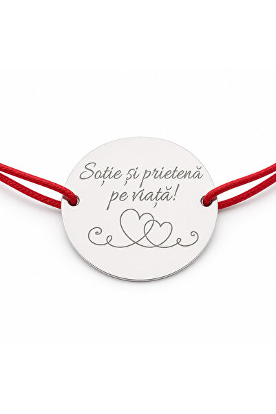 Simoshop Brățară argint 925 cu bănuț Soție și prietenă pe viață, șnur reglabi...