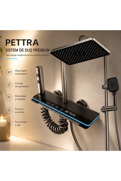 PETTRA Sistem de dus inteligent cu afisaj digital al temperaturii, coloana de...