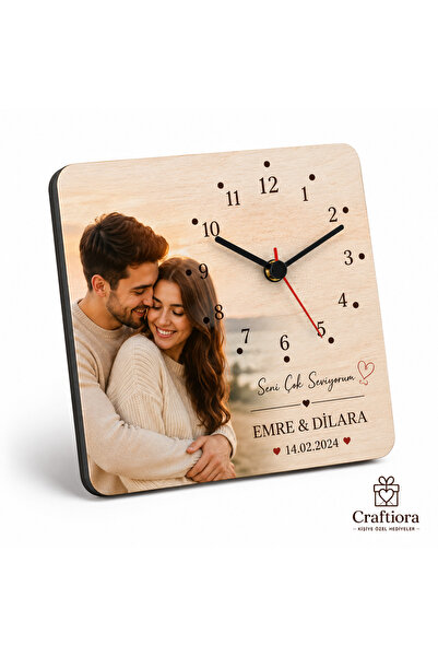 Craftoria Kişiye Özel Fotoğraflı Magnet Saat - Buzdolabı Saati - İsimli Ahşap...