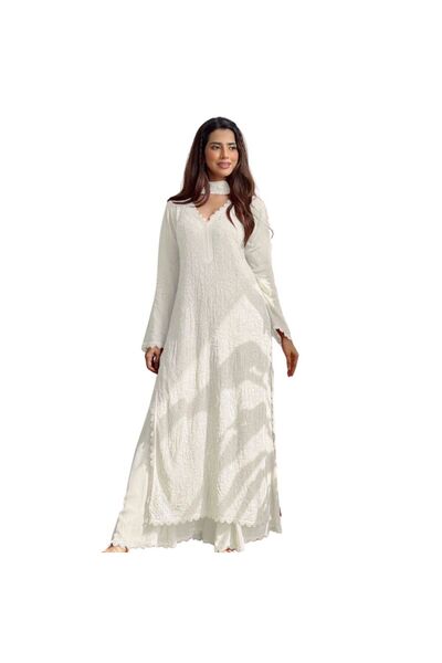 MYSMAR White Faux Georgette Kameez Salwar Dupatta - HRT2612-White-Size-M-38-I...