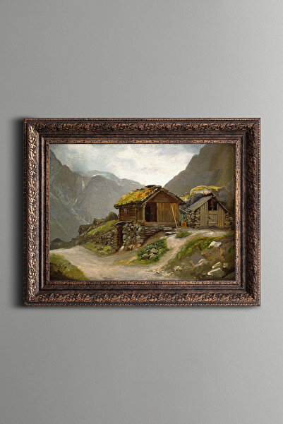 epiqart منظر منازل الجبال - لوحة بنمط عتيق - نموذج سميك