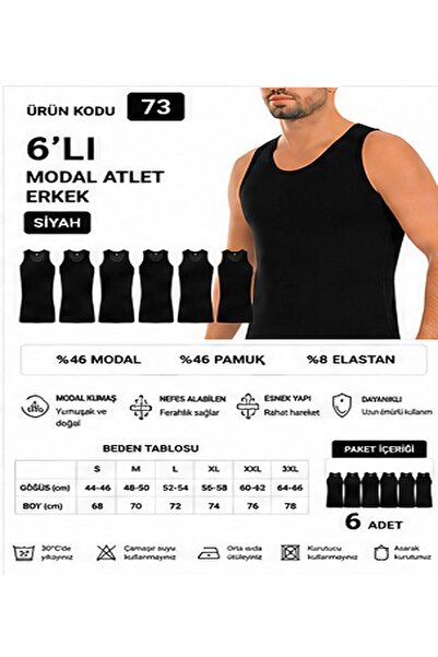 Yıldız Çamaşır Men's Modal Lycra Strap Undershirts (70-71-72-73-74) - 6 Pieces