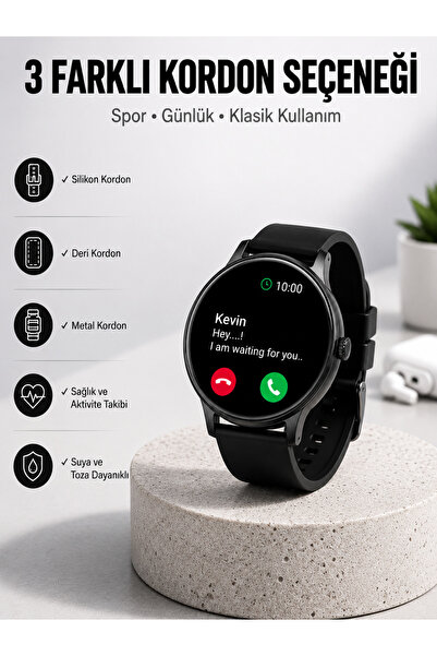 Lisinya Akıllı Saat Sesli Görüşme Bluetooth Bağlantılı 3 Kordonlu Yeni Nesil -