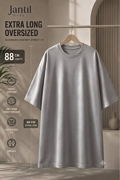 JANTIL MODA Women's Oversize Cut Printed Long Tunic T-Shirt - Crew Neck