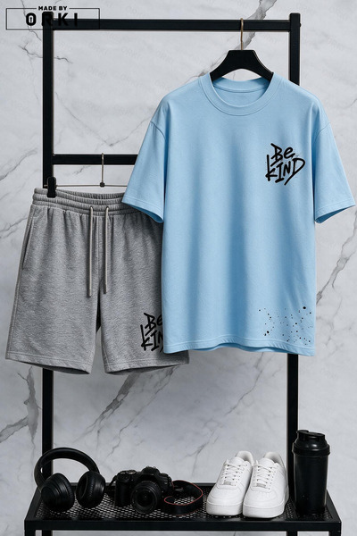 EFFRENATU Be Kind Printed Plus Size Unisex T-Shirt & Grey Shorts Set