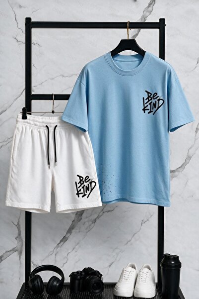 EFFRENATU Be Kind Printed Plus Size Unisex T-Shirt & White Shorts Set