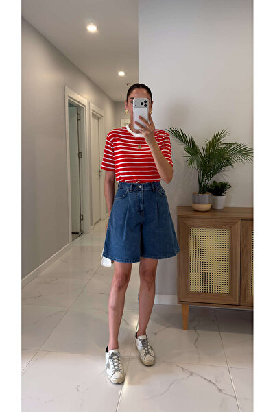 BİRCANÇİL Cs Monaco Mavi Pileli Denim Şort