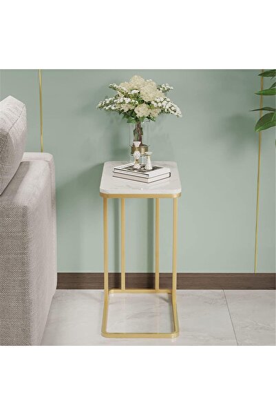 homejoyz طاولة جانبية من الرخام والمعدن من بلش بوينت، مقاس 50 × 30 × 58 سم، ذ...