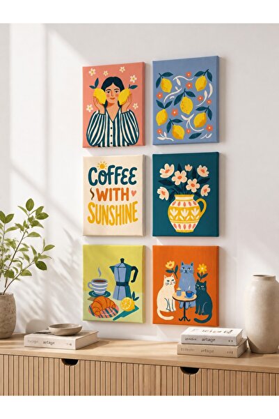 ARTAGE 6’lı Retro Modern Bohem Naif Sanat Kanvas Tablo Seti