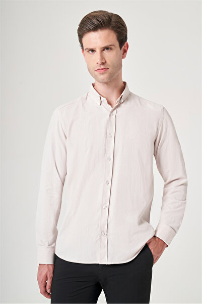 İmza Μπεζ πουκάμισο με κουμπιά στο γιακά, Oxford Slim Fit, βαμβακερό 1004265284