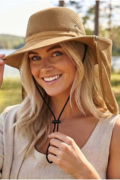Mood Agenda Women's Neck Protection Mesh Safari Hat Uv Sun Protection Drawstr...