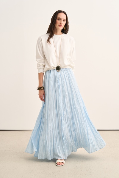 EBU Prive Women's Crush Voile Skirt Elastic Blue