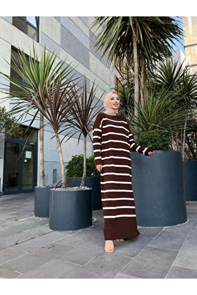 müqofficial Striped Long Knit Dress - Brown