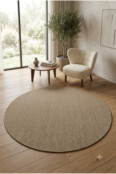 Colore Home Daire Yuvarlak Kaymaz Taban Bej Jüt Halı Jüt Kilim Yıkanabilir Si...