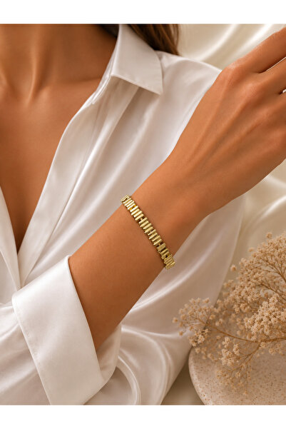 Yonida Jewelry 14K Gold Renk Kaplama Paslanmaz Çelik Saat Kordonu Model Bileklik
