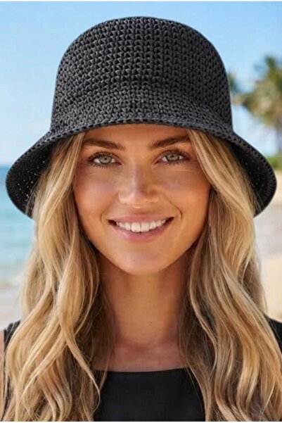 Uniquetrenders Women Straw Weave Bucket Hat Crochet Bohemian Beach and Sun Hat