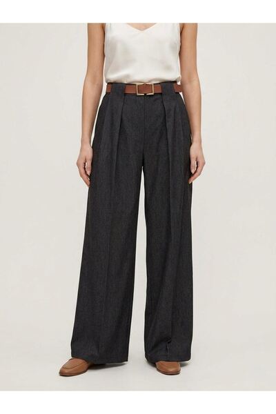 Naknaku Pleated Belt Detail Trousers-Black