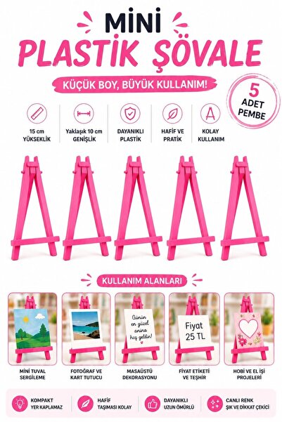 Art & Art Mini Plastik Şövale 15 cm Pembe 5 Adet