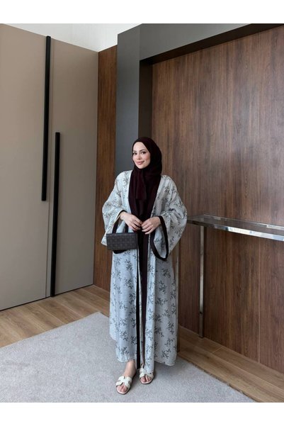 LİNDALİNA TEKSTİL Keten Nakışlı Kuşaklı Uzun Kimono