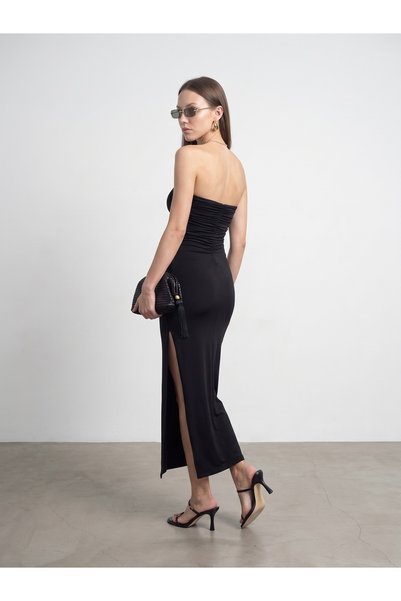Dilvin 91640 Strapless Dress with Slit Detail