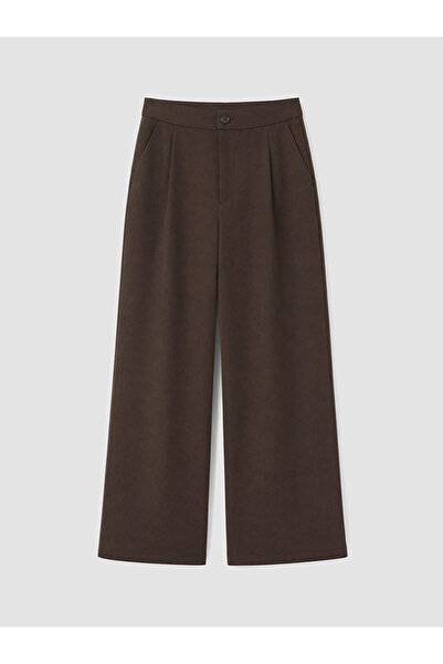 LC Waikiki Brown Loose Fit Women's Pleated Fabric Trousers
