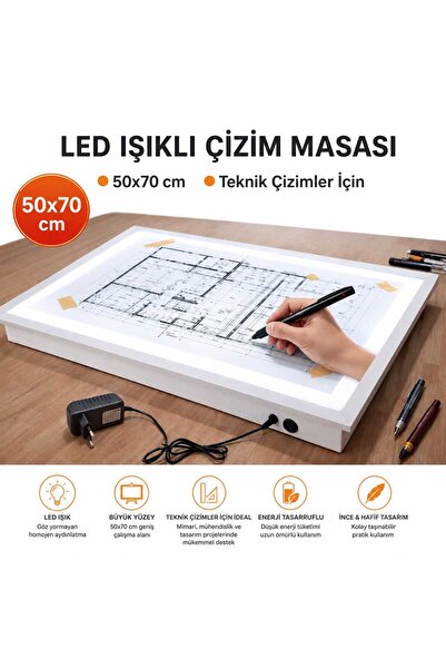 Proton LED Işıklı Teknik Proje Çizim Masası 50x70 cm - Profesyonel Masaüstü I...