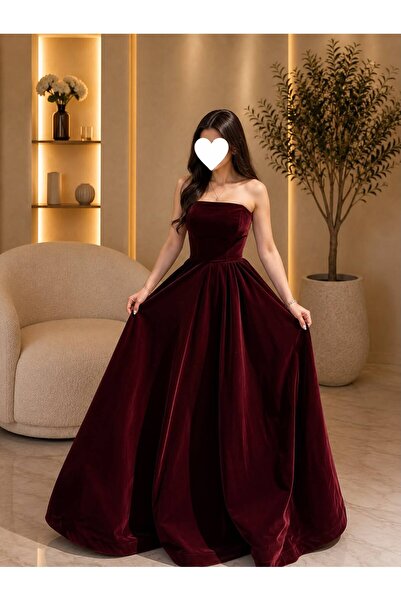 Angelinaa فستان سهرة فاخر باللون العنابي الداكن (Burgundy)،