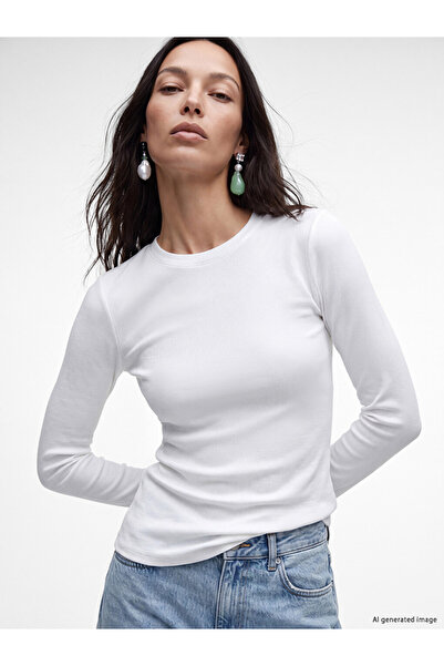 LC Waikiki White Crew Neck Women's Ribbed Bodysuit