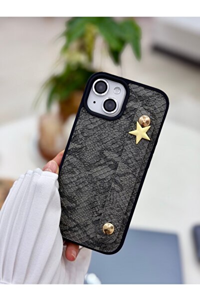 Go Aksesuar Iphone 14 PLUS Uyumlu Tutacaklı Yıldız Tasarımlı Deri Görünümlü E...