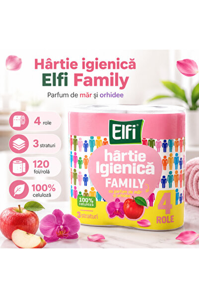 Elfi Family Apple and Orchid toilet paper, 4 rolls, 3 layers