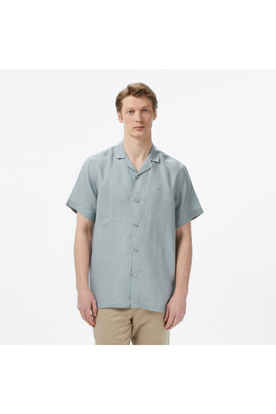 Nautica Erkek Yeşil Regular Fit Kısa Kollu Keten Gömlek