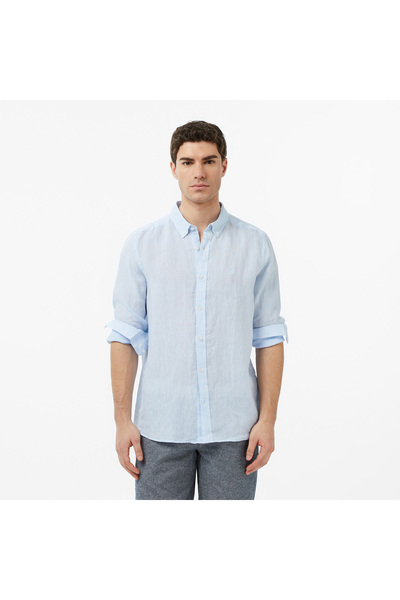 Nautica Erkek Mavi Regular Fit Keten Gömlek