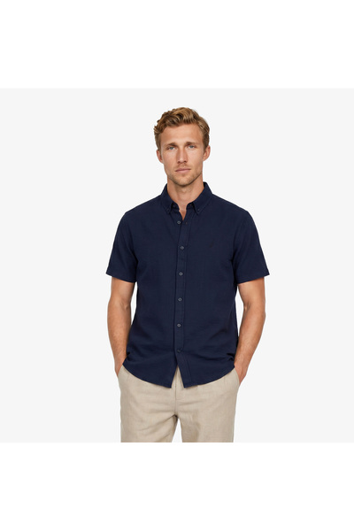 Nautica Erkek Lacivert Regular Fit Kısa Kollu Gömlek