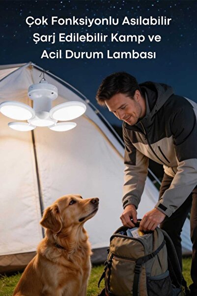 TechnoSmart 5 Kanatlı Katlanır Solar ve USB Şarjlı Asılabilir Kamp ve Acil Du...